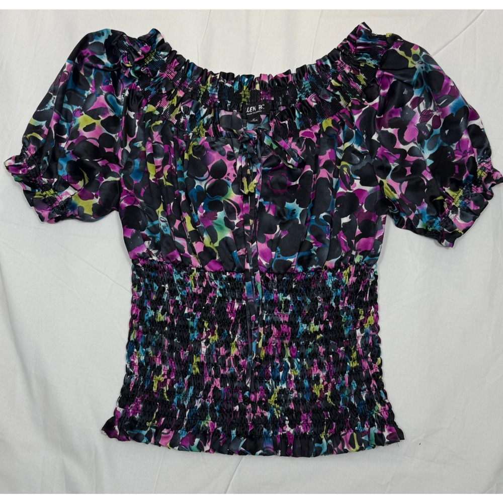 Allen B By Allen Schwartz Med Short Sleeve Ruffle Button Casual Blouse Colorful